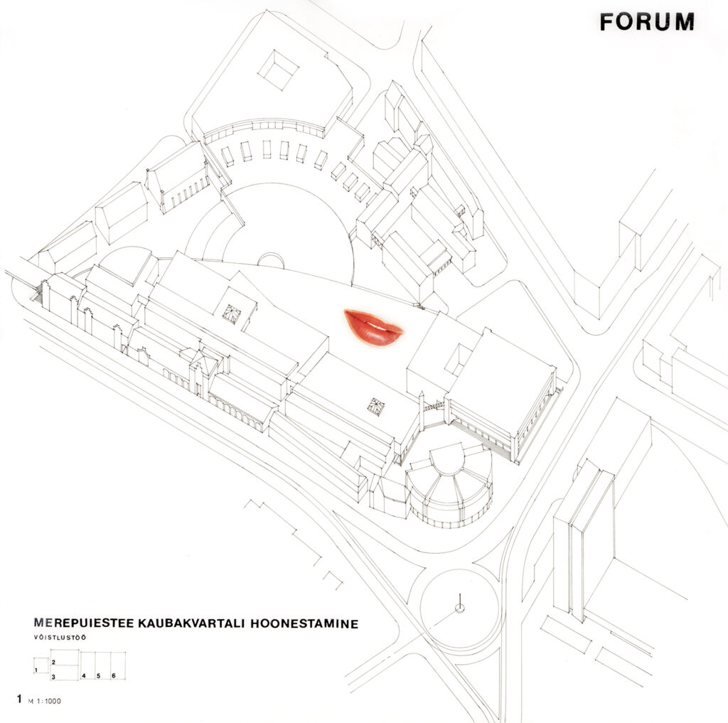 Shopping center in the Rotermann quarter. Competition work, 1989