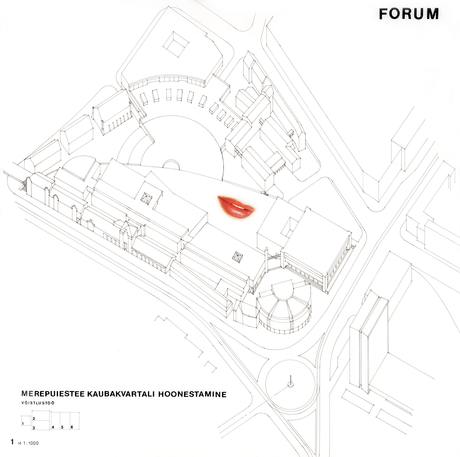 Shopping center in the Rotermann quarter. Competition work, 1989