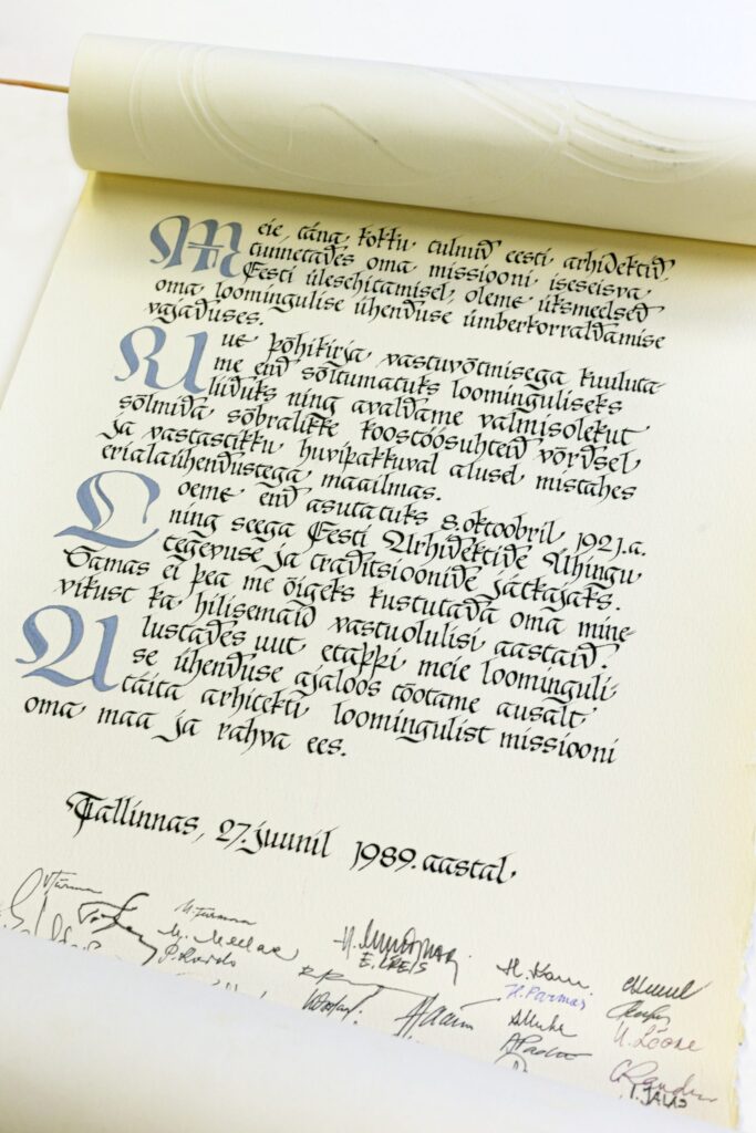 Festive document for the re-establishment of the Estonian Association of Architects